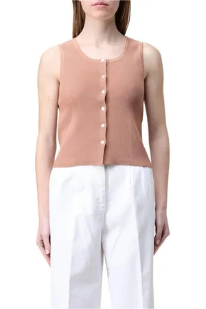 A.P.C. Topp, Dam, M, Bomull, Rosa Ribbstickad Knapp Topp