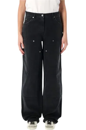 Golden Goose Jeans, Dam, XS, Svart Distressed Wide Leg Jeans