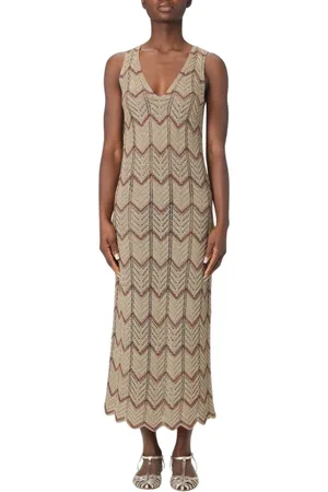 Twin-Set Klänning, Dam, L, Grön Chevron Maxi Klänning
