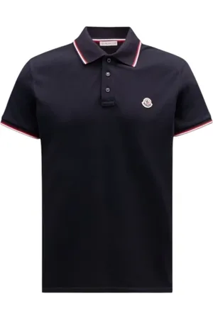 Moncler Topp, Herr, 3Xl, Bomull, Tricolor Trim Polo Shirt Navy