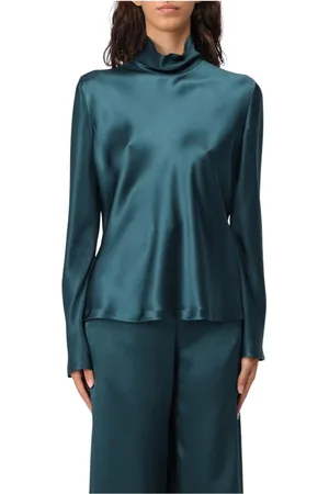 Giorgio Armani Blusar & Skjortor , Dam, S, Grön Sidenskjorta med Hög Hals