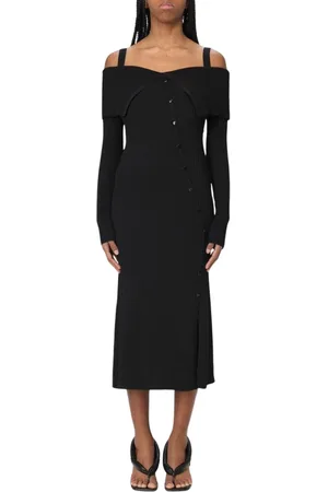 Twin-Set Klänning, Dam, XS, Svart Ribbstickad Off-Shoulder Klänning
