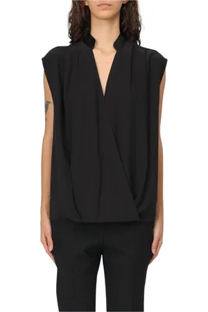 HUGO BOSS Topp, Dam, XS, Polyester, Elegant Svart Ärmlös Wrap Blus