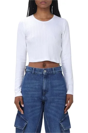 J.W.Anderson Topp, Dam, L, Bomull, Vit Ribbad Crop Top