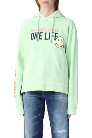Dsquared2 Sweatshirts & Hoodies, Dam, M, Bomull, Smiley Grafisk Hoodie Mintfärg