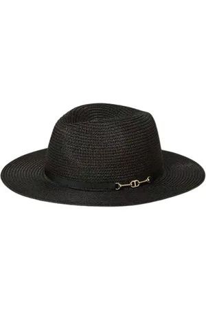 Twin-Set Accessoarer, Dam, ONE Size, Polyester, Svart bredbrättad halmhatt med band