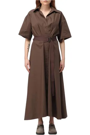 Brunello Cucinelli Klänning, Dam, L, Bomull, Elegant Beige Klänning med Bälte