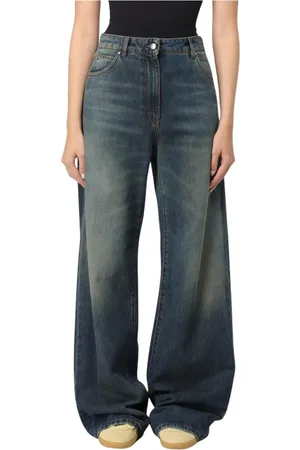 Msgm Jeans, Dam, S, Bomull, Blå Wide Leg Jeans Med Avslappnad Passform