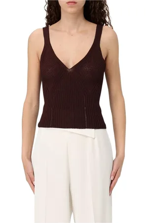 Twin-Set Topp, Dam, XS, Brun Ribbstickad V-ringad Topp