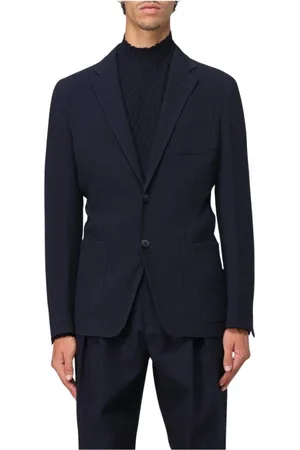 Giorgio Armani Kostym, Herr, L, Blå Stickad Blazer med Fickor