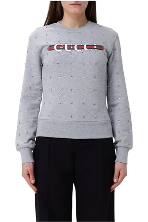 Gucci Sweatshirts & Hoodies, Dam, S, Bomull, Grå utsmyckad sweatshirt stilren modern passform