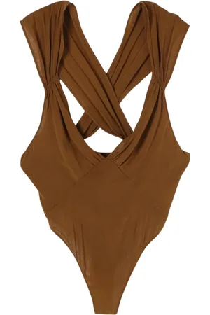 Saint Laurent Topp, Herr, L, Brun Draperad Ärmlös Topp