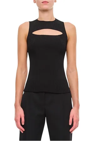 Alexander McQueen Stickade tröjor & koftor, Dam, XS, Svart Ribbstickad Ärmlös Topp