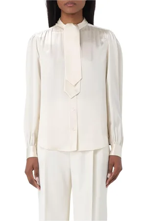 Saint Laurent Blusar & Skjortor , Dam, S, Silke Slips Blus Elegant Vit Topp