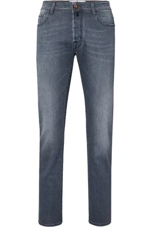 Jacob Cohen Jeans, Herr, W31, Läder, Bard Grå Jeans med Röda Sömmar