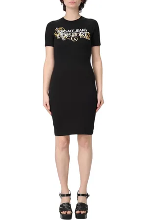 VERSACE Klänning, Dam, XS, Bomull, Elegant Svart Logotyp T-Shirt Klänning