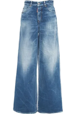 Dsquared2 Jeans, Dam, 2Xs, Bomull, Blå Wide Leg Distressed Jeans