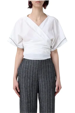 Brunello Cucinelli Blusar & Skjortor , Dam, S, Röd Wrap Topp Korta ärmar