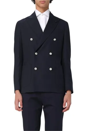 LARDINI Jacka, Herr, 2Xl, Blå Dubbelknäppt Blazer Silverknappar
