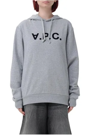 A.P.C. Sweatshirts & Hoodies, Dam, S, Bomull, Grå Logo Hoodie Avslappnad Passform
