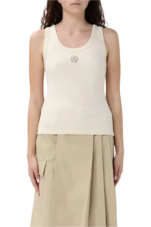 Kenzo Topp, Dam, XS, Bomull, Räfflad tanktop med blomemble