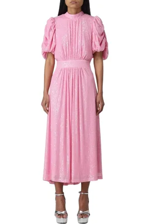 ROTATE Klänning, Dam, S, Rosa Sequin Midi Klänning Puff Ärmar