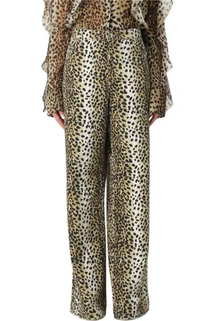 BLUMARINE Jeans, Dam, M, Leopard Print Silk Blouse with Ruffles