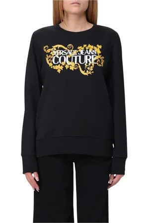 VERSACE Sweatshirts & Hoodies, Dam, 2Xs, Bomull, Svart Logo Sweatshirt för Kvinnor