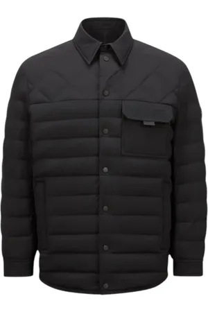 Moncler Jacka, Herr, XL, Läder, Svart dunskjortjacka med stretch