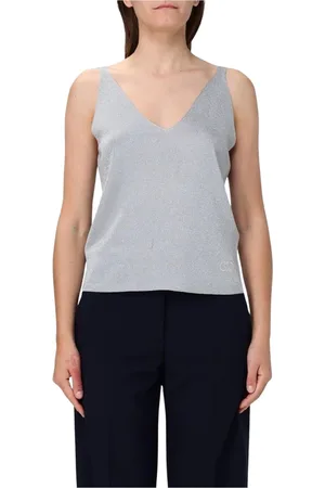 Liu Jo Topp, Dam, M, Silver Metallic Stickad V-ringad Topp