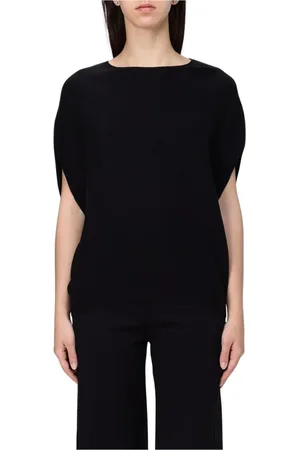 Emporio Armani Stickade tröjor & koftor, Dam, M, Kashmir, Svart V-ringad Kashmirtröja