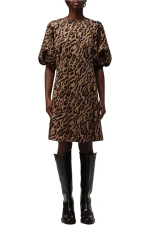 A.P.C. Klänning, Dam, S, Bomull, Leopard Print Mini Dress Puff Sleeves