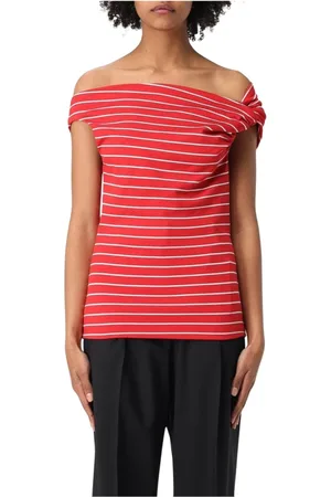 Msgm Blusar & Skjortor , Dam, S, Röd Randig Off-Shoulder Topp