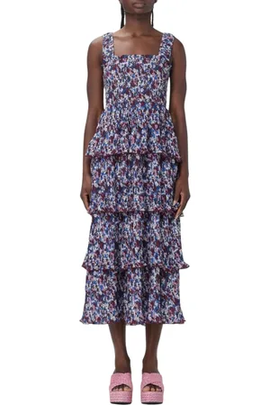 Ganni Klänning, Dam, S, Polyester, Färgglad Blommig Midi Klänning