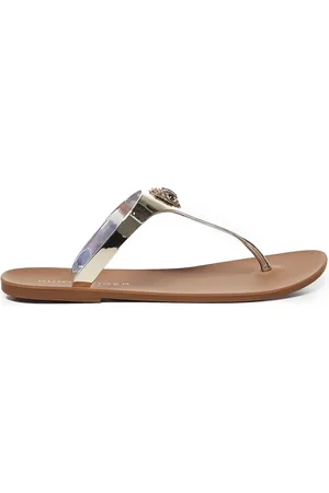 Kurt Geiger Skor, Dam, 36 EU, Bronsfärgade Metall Sandaler med Kristall Logo