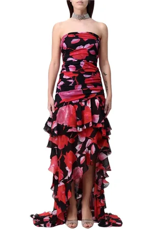 BLUMARINE Klänning, Dam, S, Chiffong, Svart Blommig Ruffle Maxi Klänning