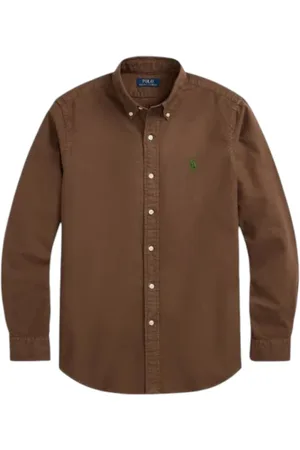 Ralph Lauren Skjorta, Herr, L, Bomull, Custom FIT Garment-Dyed Oxford Skjorta Brun