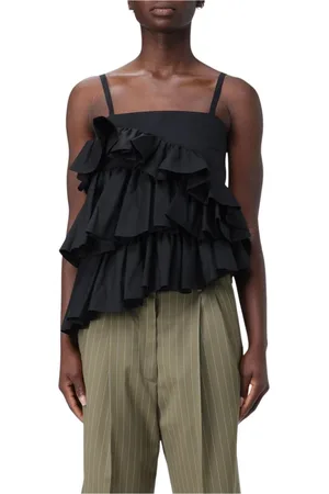 Msgm Topp, Dam, S, Bomull, Svart Ruffle Poplin Top
