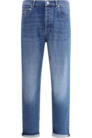 Brunello Cucinelli Jeans, Herr, 2Xl, Bomull, Lyxiga Raka Bomulls Jeans Läder Patch