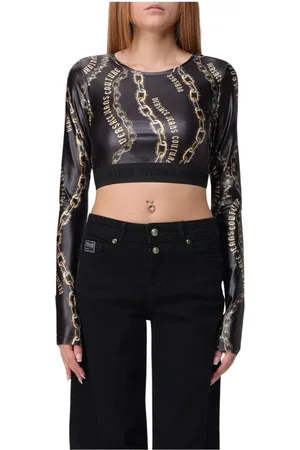 VERSACE Topp, Dam, 2Xs, Kedje Tryck Tröja Stilren Svart