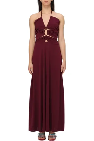 HANITA Klänning, Dam, S, Polyester, Burgundy Halter Maxi Klänning