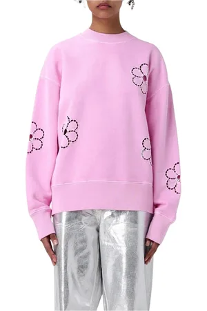 Msgm Sweatshirts & Hoodies, Dam, M, Bomull, Rosa Flower Cutout Sweatshirt