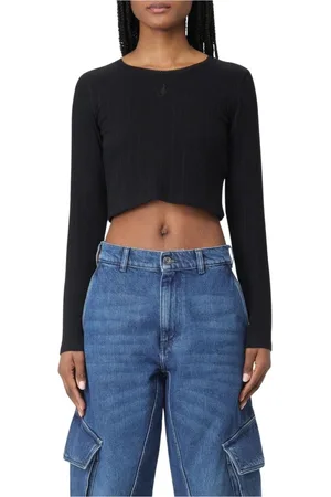 J.W.Anderson Topp, Dam, M, Bomull, Svart Ribbad Långärmad Crop Top