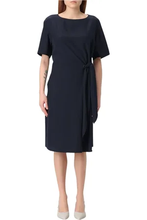 Emporio Armani Klänning, Dam, XS, Blå Midi Klänning med Veckad Kjol