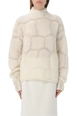 GENNY Stickade tröjor & koftor, Dam, M, Klassisk Vit Mock Neck Sweater