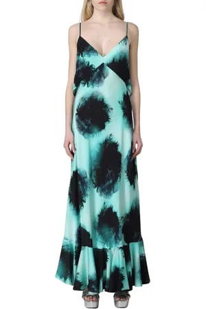 DEL CORE Klänning, Dam, S, Turkos Ruffled Hem Maxi Klänning