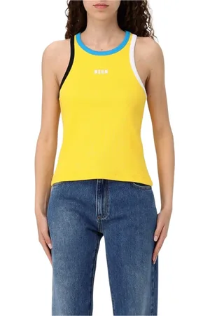 Msgm Topp, Dam, M, Bomull, Gul Ribbad Tanktop Slim Fit