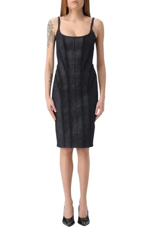 MUGLER Klänning, Dam, M, Denim, Blå Denim Bodycon Klänning Ärmlös