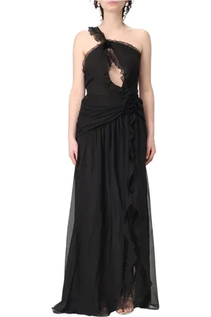 BLUMARINE Klänning, Dam, M, Chiffong, Elegant Svart Volang Detalj Klänning