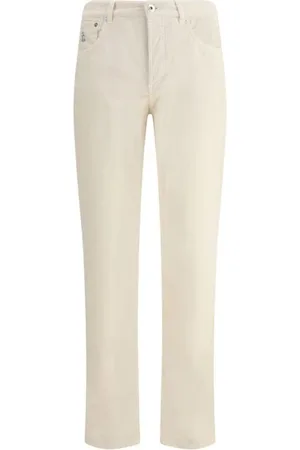 Brunello Cucinelli Byxor, Herr, XL, Läder, Corduroy Byxor med Logoed Läder Patch